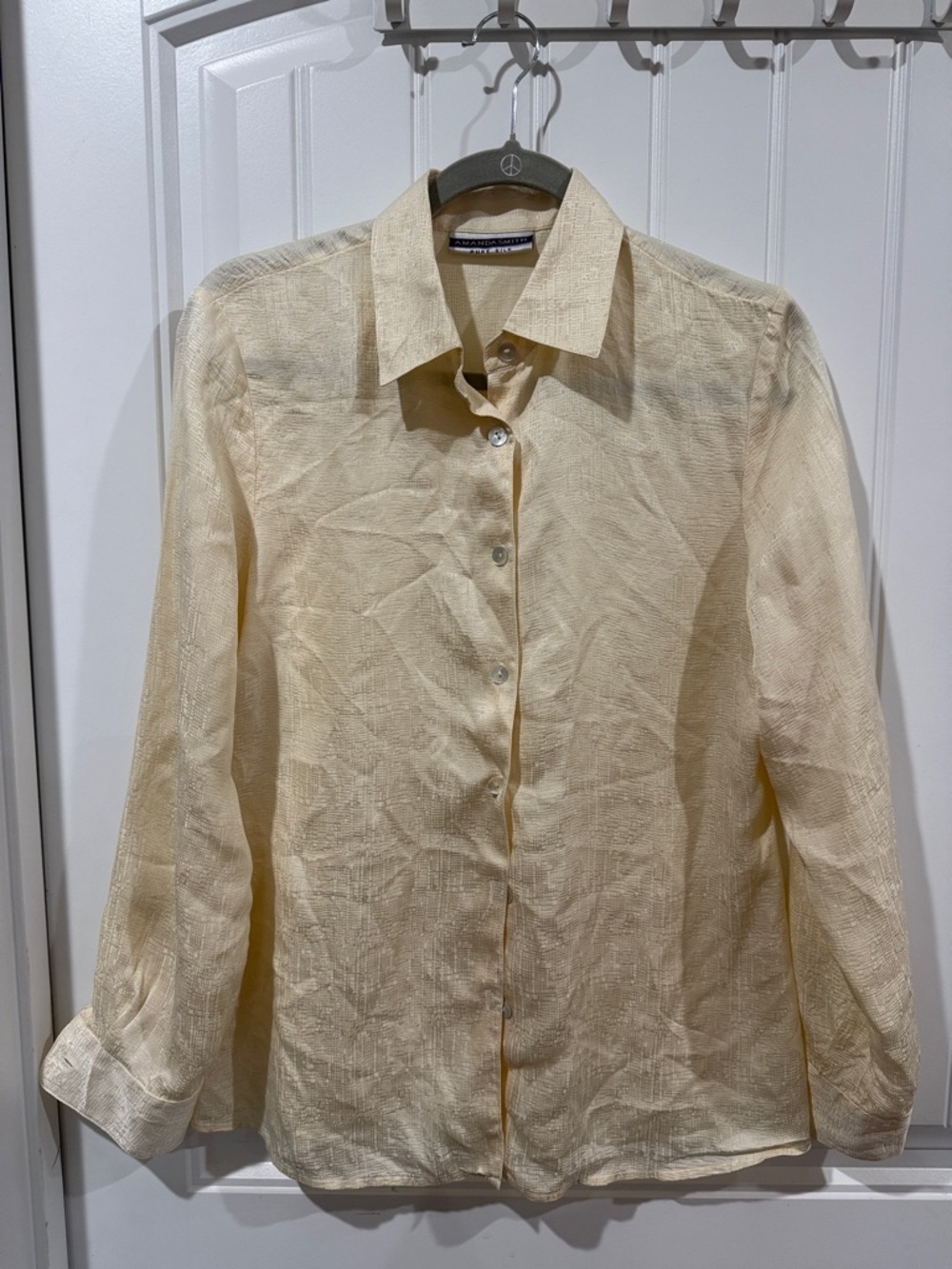 Amanda Smith Cream Button-Down 100% Silk Shirt